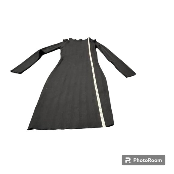 Cold Shoulder Long Sleeves Ribbed Sweater Midi Bodycon Dress - Black - XL - Picture 8 of 14